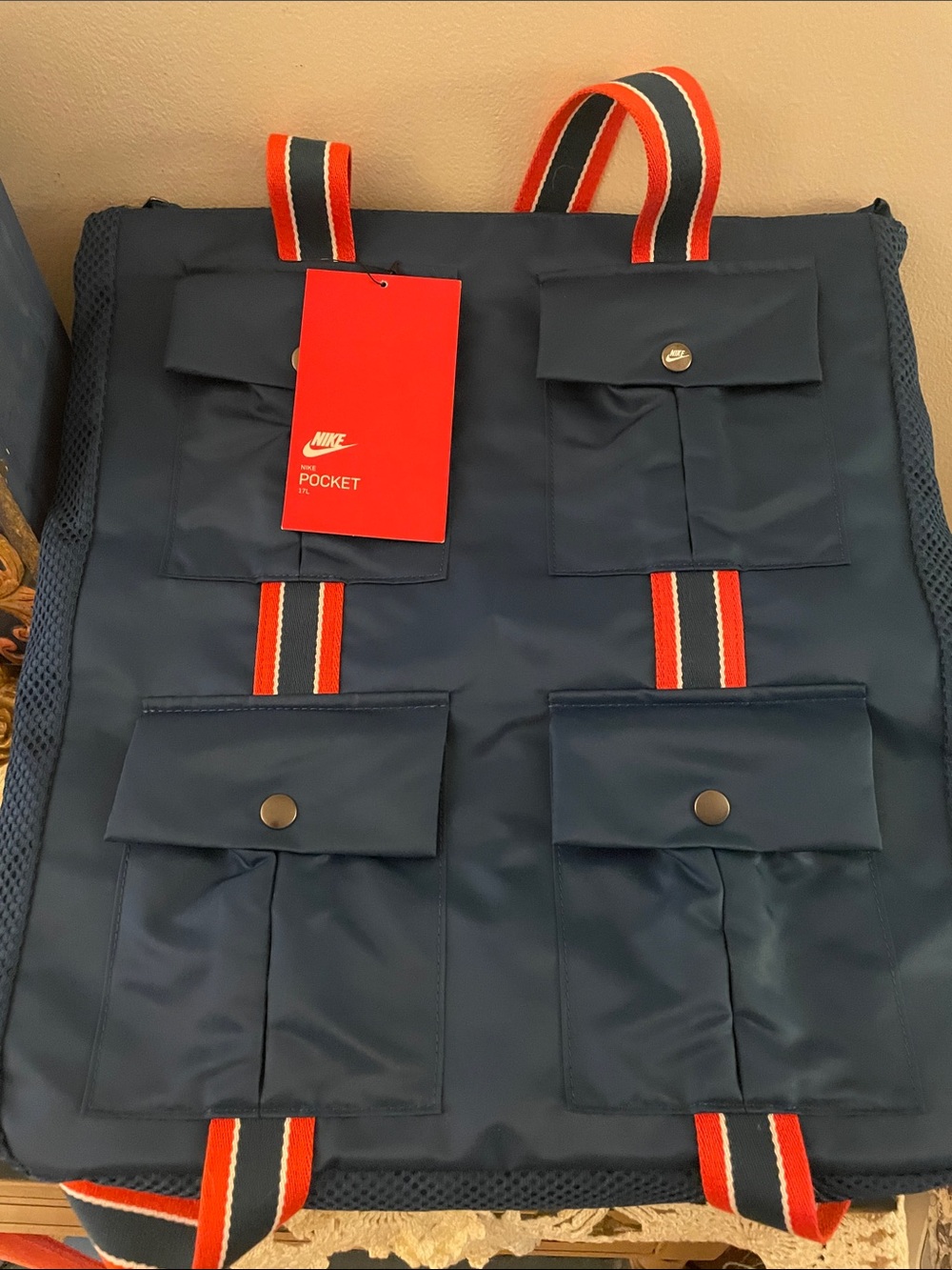 Nike Navy Pocket bag with Orange and Gray Stripe Accents